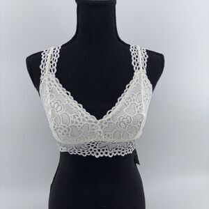AERIE Women White Lace Racerback Bralette Lined Crochet Trim Stretch M NWT